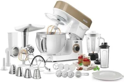 Immagine prodotto di SENCOR STM 3787CH Robot da cucina, 1 200 W, contenitore in acciaio inox da 5 l, 6 impostazioni di velocità, funzione PULSE e 2 programmi NutriSmart, 4 accessori, frusta e frullino FLEXI, tritacarne