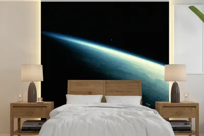 Produktbild von MuchoWow® Fototapete für Wohnzimmer oder Schlafzimmer Wandtapete Vinyl Motivtapete Schatten - Erde - Weltraum - 240x240 cm - Schlafzimmer-Tapete