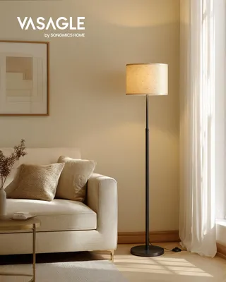 Obrázek produktu pro VASAGLE stojací lampa, výškově nastavitelná lampa na čtení, výška 140–170 cm, moderní, s nožním spínačem, látkový stínidlo, patice E27
