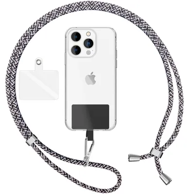 Image de NALIA Longe universelle avec 2 pads & mousqueton - 160cm de chaîne pour portable à porter autour du cou - Noir Blanc Orca