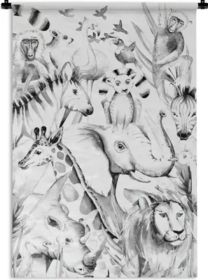 Produktbild von MuchoWow® Wandteppich Wandbehang Aquarelle - Tiere - Dschungel - Pastell - Jungen - Mädchen - Kinder - Kinder 90x135 cm Tapisserie Dekoration Wandtuch - Baumwolle - Wandskulptur