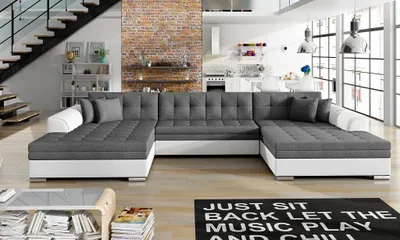 Produktbild von Ecksofa mit Schlaffunktion, Couch für Wohnzimmer, Schlafsofa Sofagarnitur Sofa Eckcouch U-Form Wohnlandschaft mit Bettfunktion VITI (Dunkelgrau+Weiß (Sawana05+Soft17))