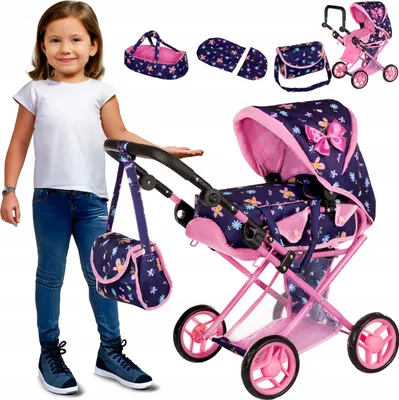 Obrázek produktu pro Kinderplay kočárek pro panenky 3v1, Fialová/kytičky