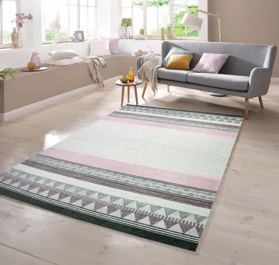 Obrázek produktu pro Orientální koberec Karo v krémové, šedé a fialové barvě – rozměry 135 x 200 cm