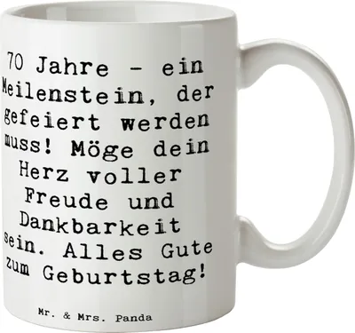 Produktbild von Mr. & Mrs. Panda Tasse Spruch 70. Geburtstag Meilenstein - Weiß - Geschenk, schöne, Glückwunsch, Geburtstagsfeier, Glückwünsche, Teetasse, siebzigster, Kaffeepott, Pott