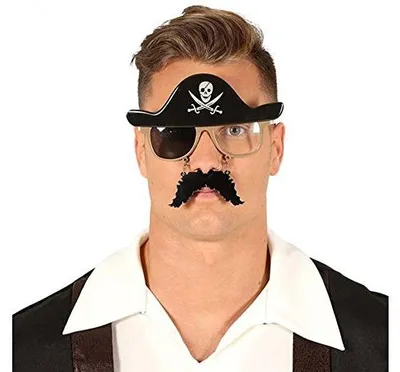 Piratenbrille mit Schnurrbart und Hut, Mehrfarbig, 1 Stück