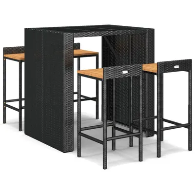 Produktbild von 5-tlg. Gartenbar-Set Schwarz Poly Rattan & Massivholz Akazie