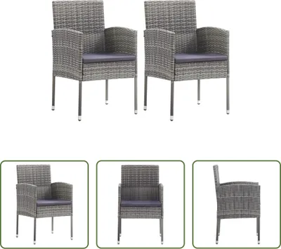 Immagine prodotto di The Living Store Sedie da giardino con cuscino in grigio scuro 2 pz. Polirattan grigio