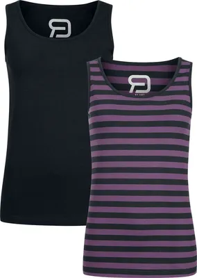 Produktbild von RED by EMP Damen schwarz/lila gestreiftes Top im Doppelpack L