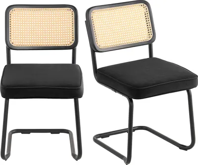 Produktbild von VEVOR Rattanstuhl Moderner Gartenstuhl mit Armlehne, 2 Stk. Polsterstuhl mit Rattanrückenlehne, Garten Balkon Terrasse Stapelstuhl Gartensessel Wohnzimmer, Schlafzimmer, Lesezimmer Schwarz