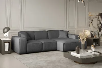 Produktbild von Ecksofa Designersofa CELES in Stoff Scala Grau Ottomane Rechts