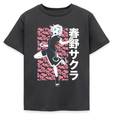 Produktbild von Spreadshirt Naruto Cooles Design Mit Sakura Kinder T-Shirt, 122/128 (7-8 Jahre), Dunkelgrau