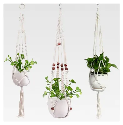 Produktbild von 3X Set Premium Makramee Blumenampel 90cm für Innen und Außen