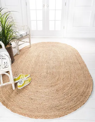 Jute-Ovalteppich, handgeflochten, beige, 120x180 cm
