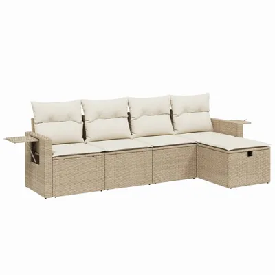 Imagen del producto de vidaXL Juego de 5 piezas de sofá de jardín con cojines, color beige, de ratán sintético