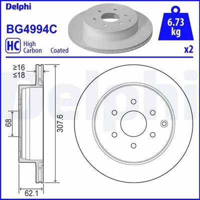 Produktbild von 2x DELPHI Bremsscheibe BG4994C passend für MERCEDES-BENZ X-Klasse Pickup (470)