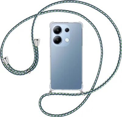 Produktbild von Handykette Backcover-Schutzhülle mit Band (Metall silberfarben) für Xiaomi Poco M6 Pro (6.67'') - grün/blau/weiß