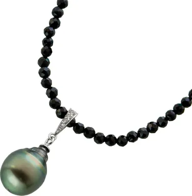 Produktbild von Perlenkette schwarze Natur Spinell Edelsteine Tahiti Perle Zirkonia 45