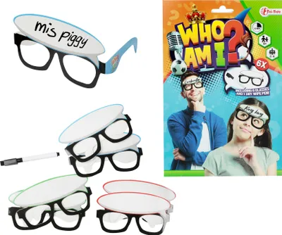Produktbild von Toi-Toys - Wer Bin Ich? (6 Brillen + abwischbarer Stift) Who Am I? Rätselspiel Gesellschaftsspiel Familienspiel