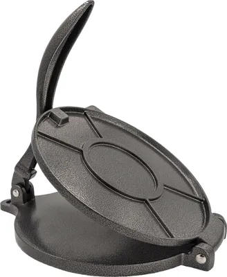 Produktbild von Intirilife Handliche Tortillapresse Empanadapresse aus Eisen in Schwarz - 18 cm Durchmesser - Zum Formen von Teigwaren wie flaches Brot Pizzateig Tortillas und Ähnliches