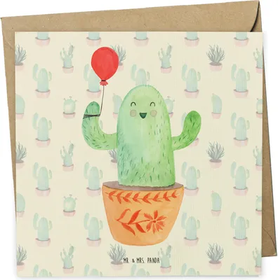 Produktbild von Mr. & Mrs. Panda Glückwunschkarte Kaktus Luftballon - Kaktus Grün - Geschenk, Klappkarte, Büro, doppelkarte, anlasskarte, Ausbildung, Freude, Freundin, faltkarte, Kakteen