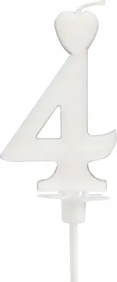 Produktbild von Weiße Geburtstagskerze mit Zahl 4 und Herz-Design, 6,5 cm, für Jubiläen