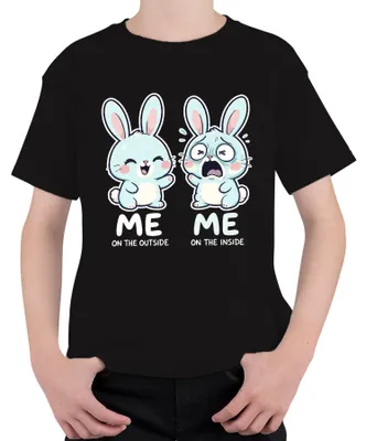 Immagine prodotto di "Io fuori, io dentro" - Maglietta per bambini, con scritta "coniglietto carino", ideale per Pasqua, colore nero, taglia 128