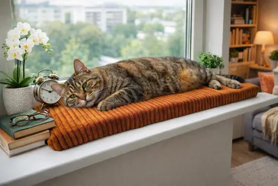 Produktbild von Katzenbett Fensterbank 60x20x4 cm weich rutschfest Katzenkissen Katzenmatte Liegekissen Haustierbett für Katzen Dunkelorange