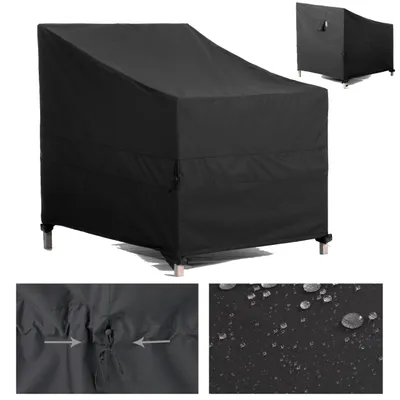 Image de Housse de protection imperméable pour chaise de jardin, noire, dimensions 89x99x66/91 cm, avec cordon de serrage et résistante aux UV