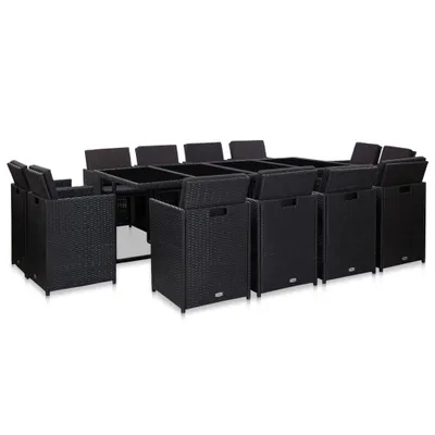 Produktbild von 13-tlg. Garten-Essgruppe mit Auflagen Poly Rattan Schwarz