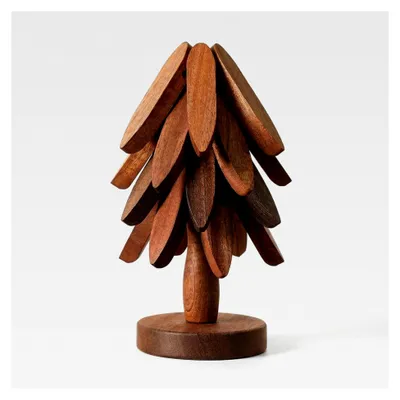 Produktbild von 4 Stück Holzuntersetzer im Baum-Design, faltbare Untersetzer für heiße Töpfe und Pfannen mit Ständer, hitzebeständige Tischuntersetzer für die Küche, dekorative Geschenkidee für Weihnachten
