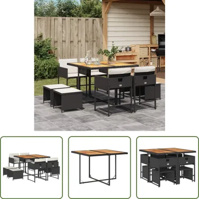 Produktbild von The Living Store 9-tlg. Garten-Essgruppe mit Kissen Schwarz Poly Rattan