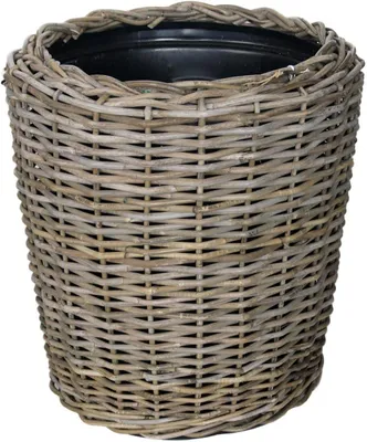 Imagen del producto de Cesta para plantas, con apariencia de ratán, diámetro de 50 cm x altura de 52 cm, con maceta interior de plástico, apta para interior y exterior