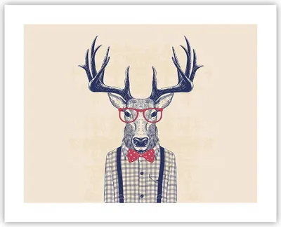 Produktbild von Poster - Poster ohne Rahmen - Charakter Hirsch Illustration hipster - 50x40 cm - Wand Bild - Wanddeko - Wandbilder - Kunstposter - Wandposter - Bilder - Kunstdruck - Wandbild - P2XAA50x40-3120