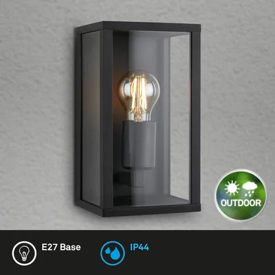 Image de Lampe d'extérieur Brilo LUANDA, douille E27, 12 W, noir, IP44, 26 x 14 x 13,5 cm