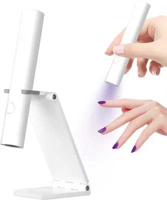 Zdjęcie produktu dla przenośna mini lampa UV 2 w 1 do żelowego lakieru do paznokci ze stojakiem, ładowalna, do utwardzania kleju do paznokci, biała