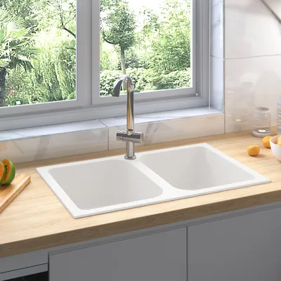 Immagine prodotto di vidaXL Lavello da cucina con troppopieno a doppia vasca in granito bianco