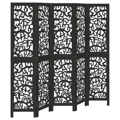 Image de vidaXL Paravent 5 pcs. noir bois massif paulownia