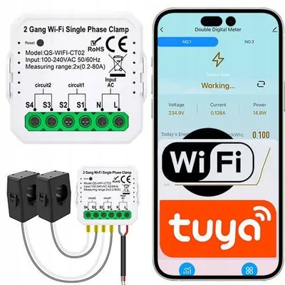 Immagine prodotto di Contatore di energia Sone, 2x 80A, con Wi-Fi, compatibile con Tuya Smart Life