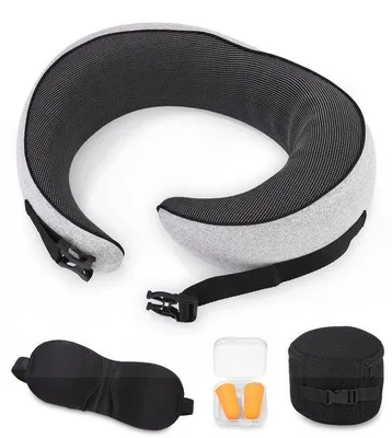 Zdjęcie produktu dla Poduszka podróżna Ibenzoa® z ergonomicznym podparciem dla szyi, formowalna i nadająca się do prania – wykonana z pianki memory, oddychającej siatki, przeznaczona dla dorosłych, z pokrowcem, maską na oczy i zatyczkami do uszu