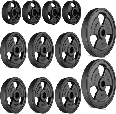 Produktbild von Marbo Sport 29 kg Tri-Grip gummierte Hantelscheiben Set aus Gusseisen Guss Gewichte mit ø30/31 mm Bohrung / 2 x 5 kg + 6 x 2,5 kg + 4 x 1 kg