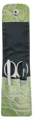 Produktbild von Solingen Maniküre Set 3-teilig – Nagelschere, Pinzette & Saphirfeile – Echtleder Etui Germany Grün / Evergl.