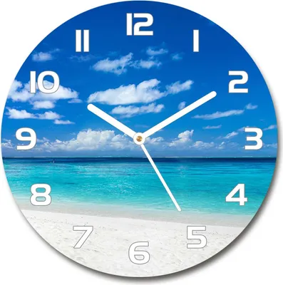 Produktbild von Wanduhr aus Glas 30fi Glasbild Glasuhr Gehärtetes Glas - weisse-zeiger - Tropical beach
