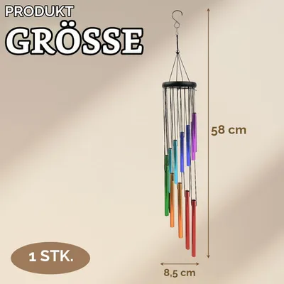 Obrázok produktu pre Windspiel, hliník, 58 cm, farebná závesná dekorácia do záhrady, na terasu alebo okno, tvar trapezu