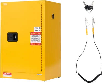 Produktbild von VEVOR Feuerlöschschrank feuerlöschfähiger brennbarer Lagerschrank (49,21 L) mit verstellbarem Regal, Feuerlöschschränke aus kaltgewalztem & verzinktem Stahl, Gelb Schutzschrank Gefahrstoffschrank