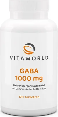 Produktbild von Vitaworld Gaba 1000 mg | 120 Tabletten | hochdosiert | 1000 mg GABA pro Tablette | vegan