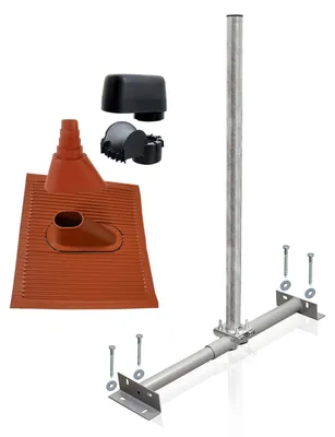 Produktbild von SkyRevolt Dachsparrenhalter Set 1m Mast 60mm Alu-Ziegel rot Mastkappe