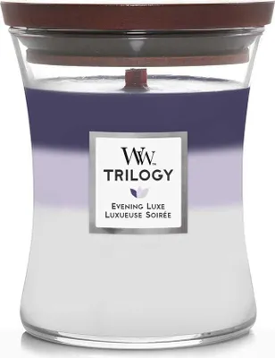 Image de WoodWick Trilogy Evening Luxe bougie parfumée avec mèche en bois 275 g