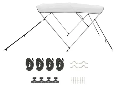 Produktbild von SucceBuy Bimini-Top Bootsabdeckung (3 B?gen) aus robustem 600D-Polyester mit Aluminiumrahmen, wasserabweisende Sonnenschutz-Bootsmarkise inkl. Aufbewahrungstasche, 170 x 183 cm (B), Hellgrau