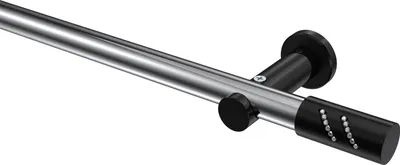 Produktbild von Interdeco Gardinenstange / Vorhangstange Chrom / Schwarz, Typ Platon Zoena (Glitzerzylinder) ohne Ringe, 20 mm Ø 1-läufig, 220 cm